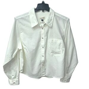 Universal Thread Women's Cream Cotton Linen Blend‎ Cropped Button Up Shirt XXL